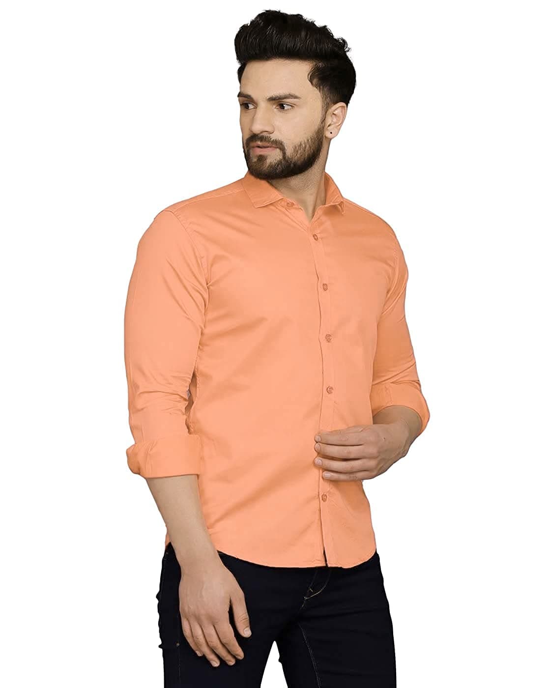 FATTAHKAISERMen Lycra Comfortable Slim Fit Casual Solid Stretchable Plain Regular Formal Spread Collar Stylish Handsome Look Full Sleeve Shirt for Men