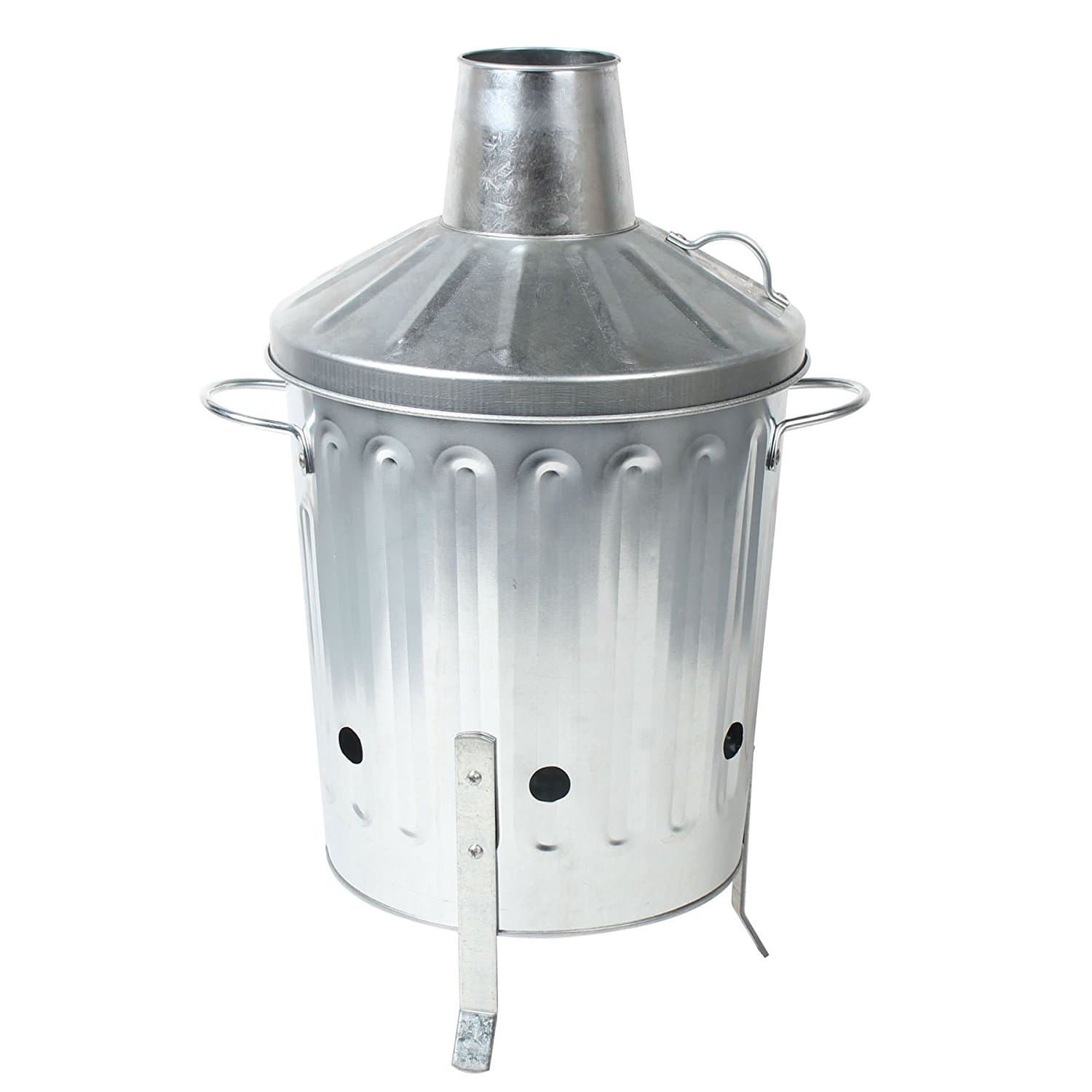 Small Medium Large Extra Large Galvanised Metal Incinerator Fire Burning Bin with Special Locking Lid (15 Litre)
