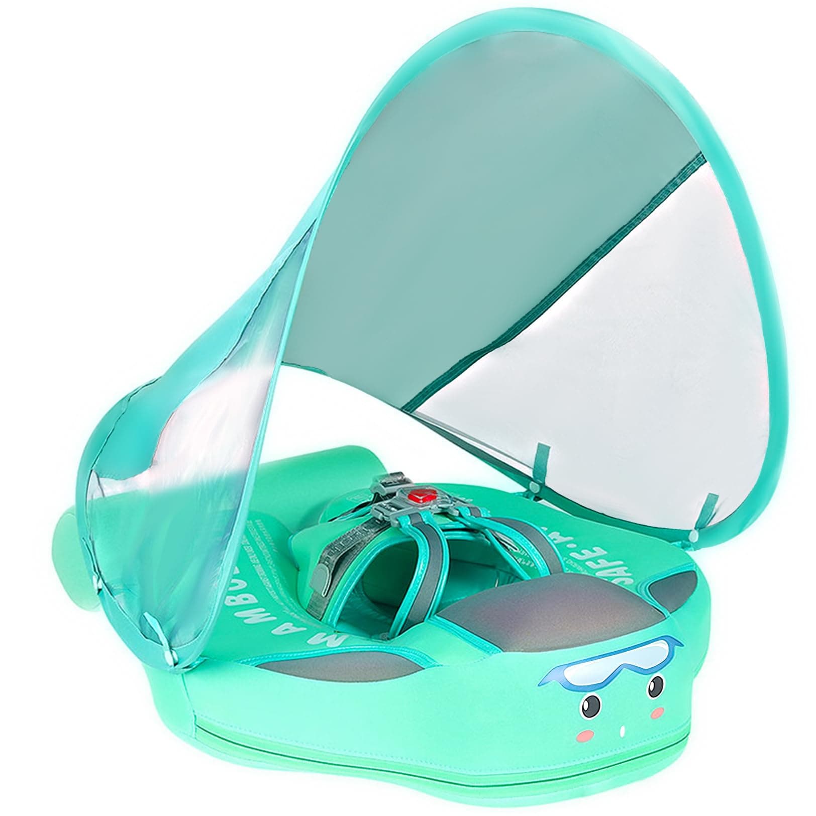 Mambobaby Float Add Tail No Flip Over Non-Inflatable Baby Swim Float Pearl Foam Solid Water Floats Smart Swim Trainer Infant Pool Float Swim Ring with Sun Canopy