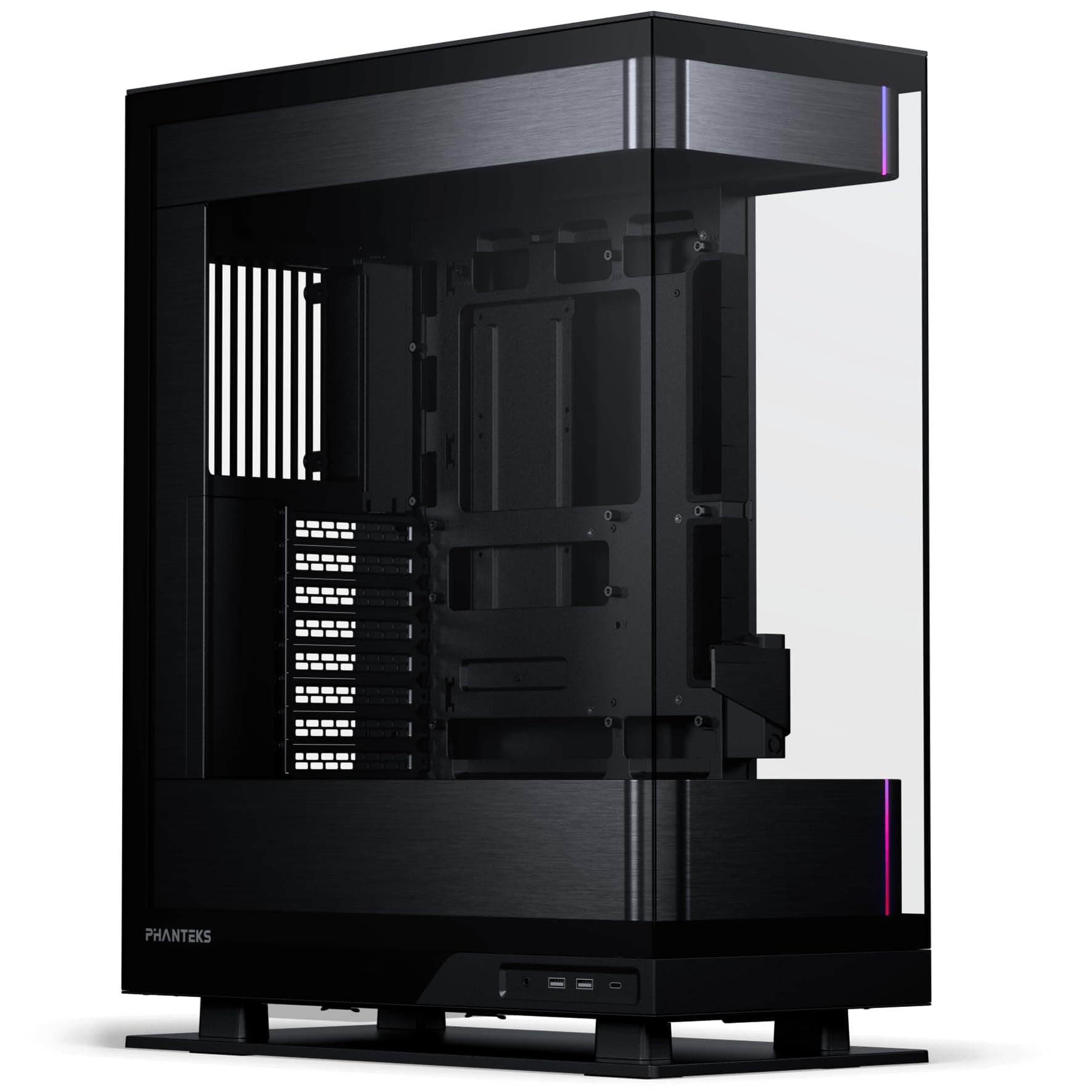 Evolv X2, Mid-Tower Gaming Chassis, Vertical Cooling System, See-Through Tempered Glass Chassis, Brushed Aluminum Interior Panel with Integrated D-RGB Lighting, Brushed Black
