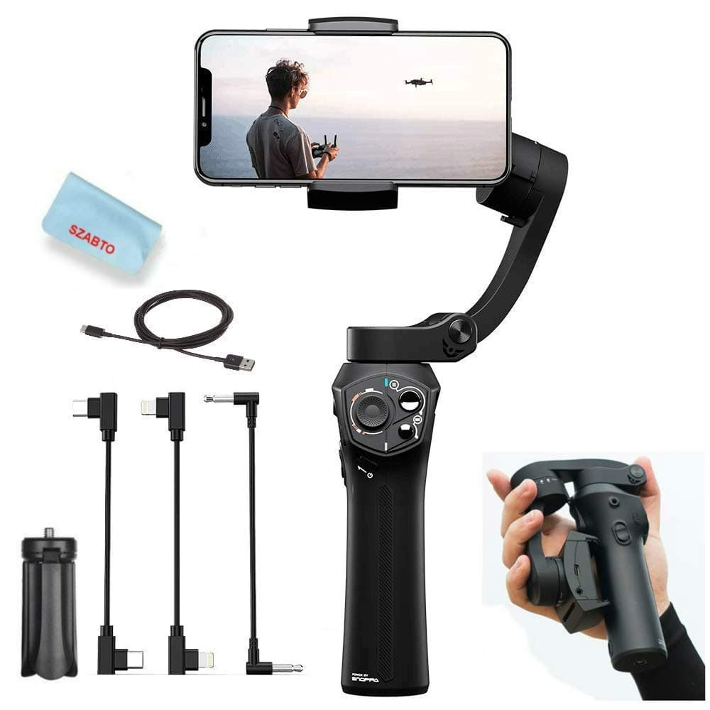 Atom 3-Axis Foldable Handheld Gimbal Stabilizer for Smartphone iPhone Xs Max Xr X 8 Plus Samsung S9+ S9 S8 Action Camera GoPro Hero 7/6,Pocket-Sized,Wireless Charge,24H Run-time,310g Payload
