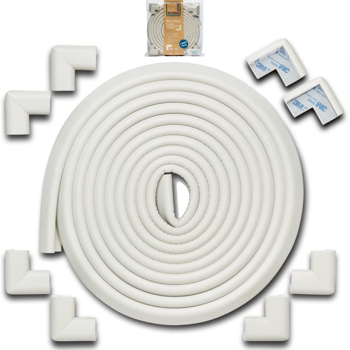 HeftyFit Edge Corner Protector Baby Proofing (Large 18ft Edge 8 Corners), Heavy-Duty, Soft NBR Rubber Foam, Furniture Fireplace Safety Bumper Guard, 3M Adhesive, Oyster White (Off White)