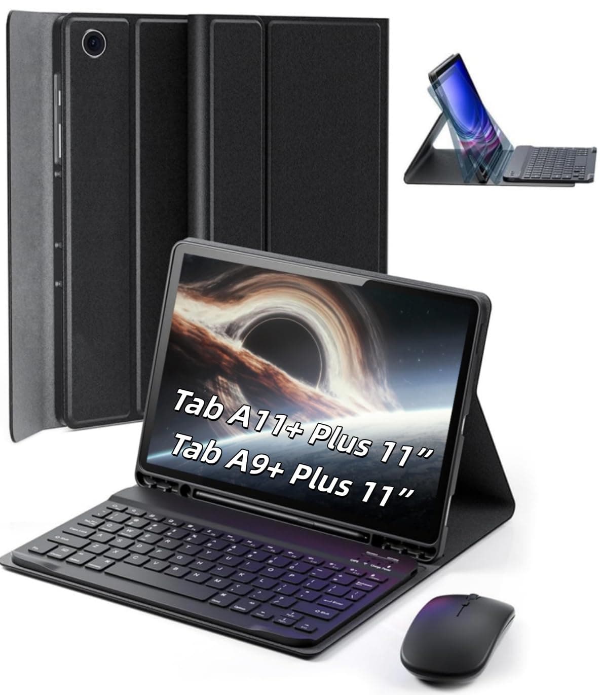 Case Keyboard for Samsung Galaxy Tab A9 Plus / A9+ 11 Inch 2023 - Mouse and Detachable Magnetic Keyboard Slim Case with S Pen Holder Auto Sleep/Wake (Black)