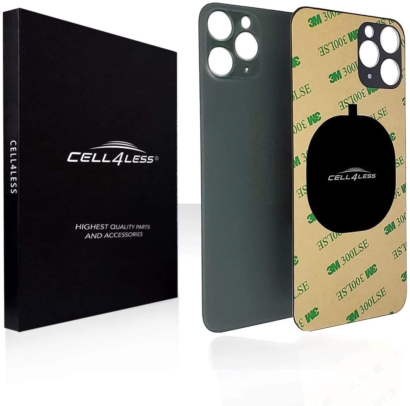 Cell4less Back Glass Compatible with The iPhone 11 Pro W/Full Body Adhesive, Removal Tool, and Wide Camera Hole for Quicker Installation (Green)