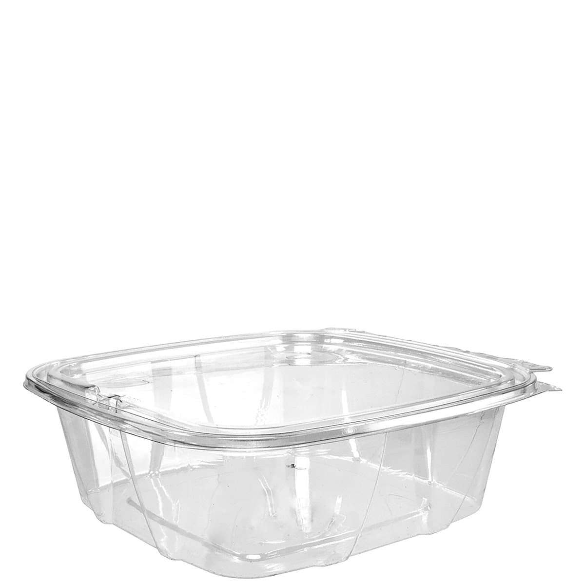 Dart CH48DEF 48 oz Tamper-Resistant Clear Hinged Container with Flat Lid (Case of 200)