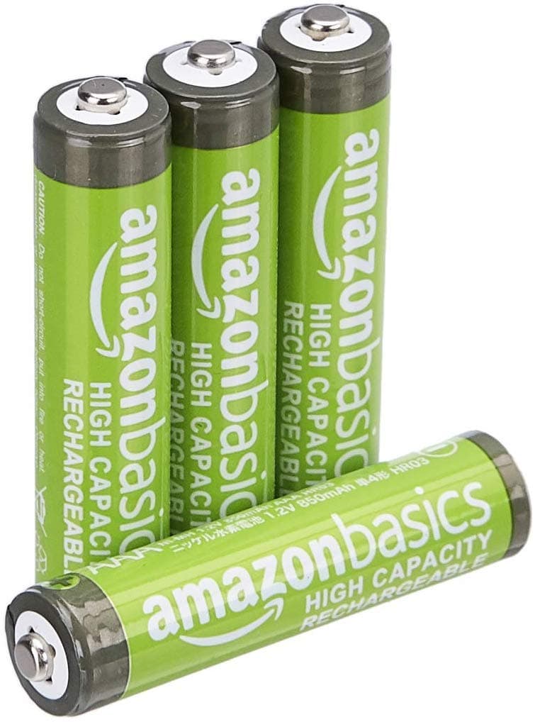 Amazon Basics 4-Pack Rechargeable AAA NiMH High-Capacity Batteries, 850 mAh, 1.2V, Recharge up to 500x Times, Pre-Charged