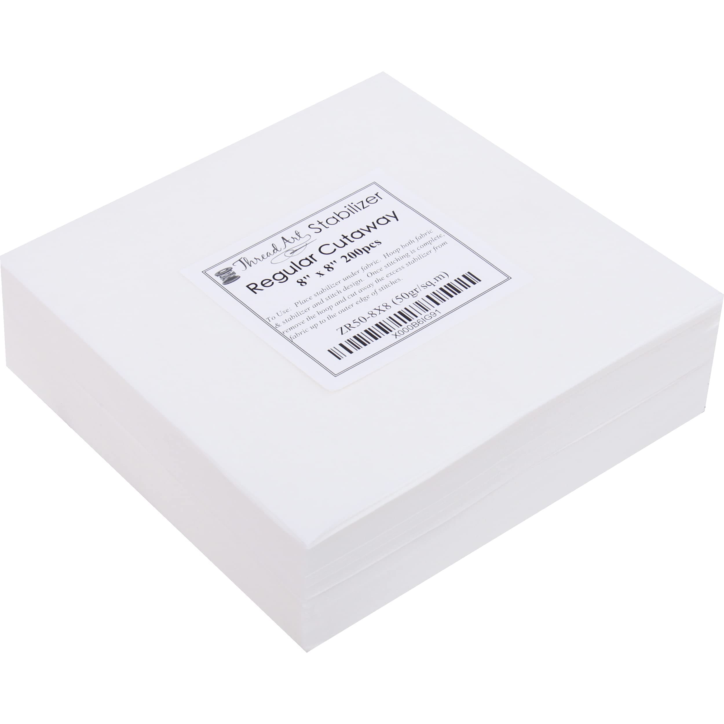 Threadart Cutaway Embroidery Stabilizer | 1.8 oz Medium Weight | 8" x 8" 200 Precut Sheets | for Machine Embroidery | Additional Styles of Cutaway, Washaway, Tearaway, Sticky in Rolls and Precuts