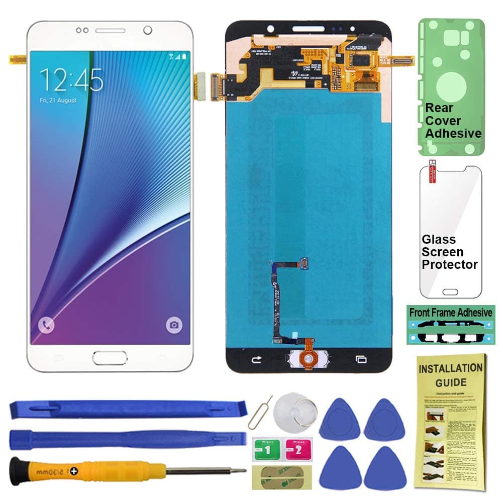 Display Touch Screen (AMOLED) Digitier Assembly with Home Button for Samsung Galaxy Note 5 All Models (Unlocked) N920 N920A N920T N920V N920P N920R4 N920F (for Repair Replacement) (White Pearl)
