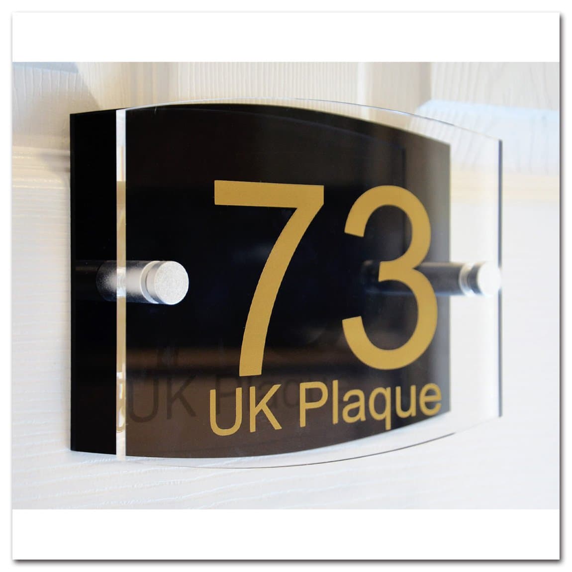 Up Down Rounded Rectangle Double Paste GOLD TEXT Effect | Modern Design Personalised Crystal Clear Plaque & Black Acrylic Decorative Back Plate House Numbers Signs | Street Name Signs | House Name Plaques | House signs | Door Plaques (6 Font Styles To Choose)