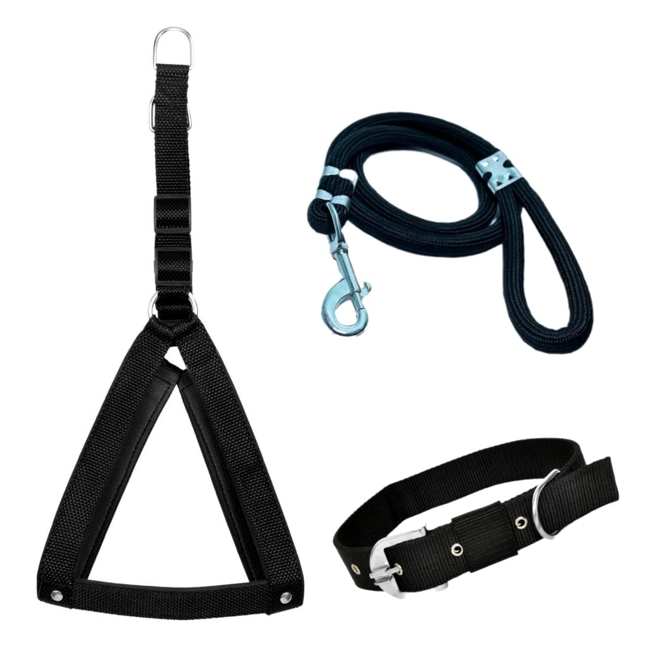 VIPCOLLECTION No Pull -Step In Soft Padded Dog Harness And Collar Leash For Small Medium Large Dogs-Escape Proof Adjustable Combo For Walking Training Hiking Outdoor (Medium, Black),50 cm