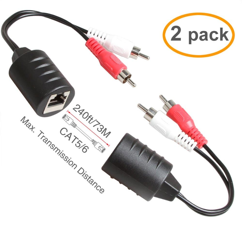 RELPER 2 Pack Stereo RCA To Stereo RCA Audio Extender Over Cat5/6 (2X RCA Extender)