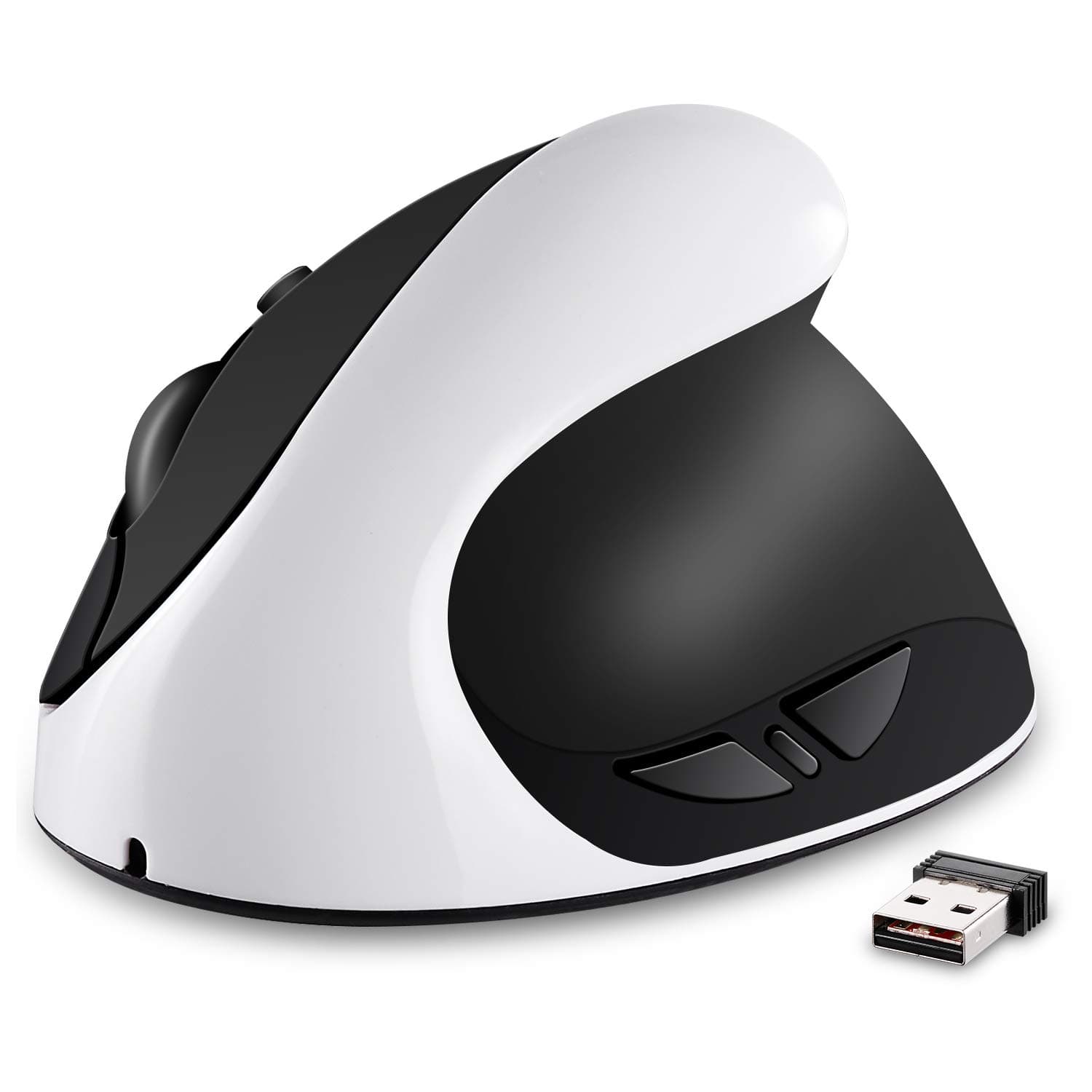 Vertical Mouse, Rechargeable 2.4G Wireless Ergonomic Mice with USB Receiver, 6 Buttons and 3 Adjustable DPI 800/1200/1600, White