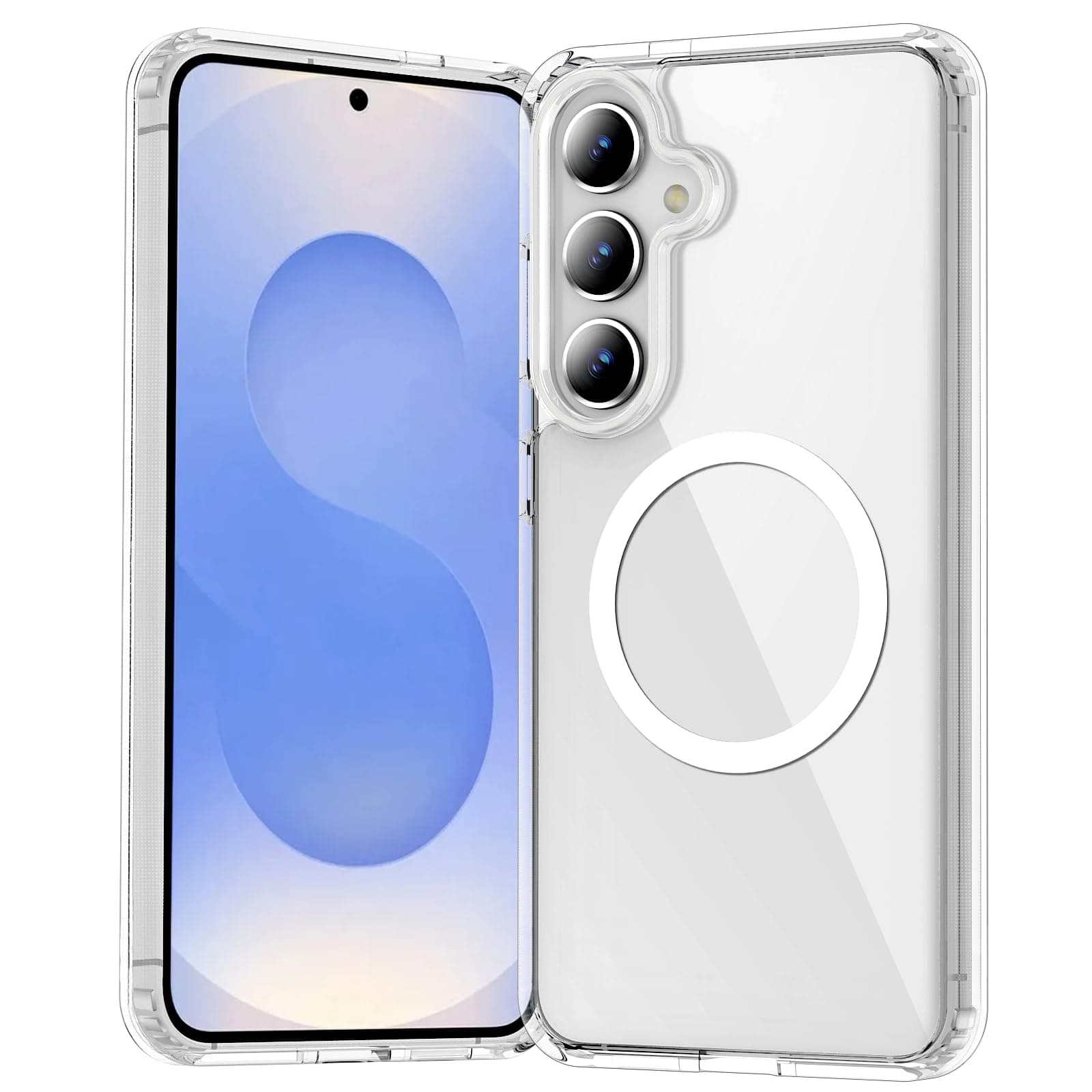 Temdan for Samsung Galaxy S25 Plus Case Clear, [Wireless Charging][Anti-Yellowing][Military-Grade Protection] Shockproof Slim Magnetic Phone Sleeve Case for Samsung Galaxy S25 Plus, Transparent