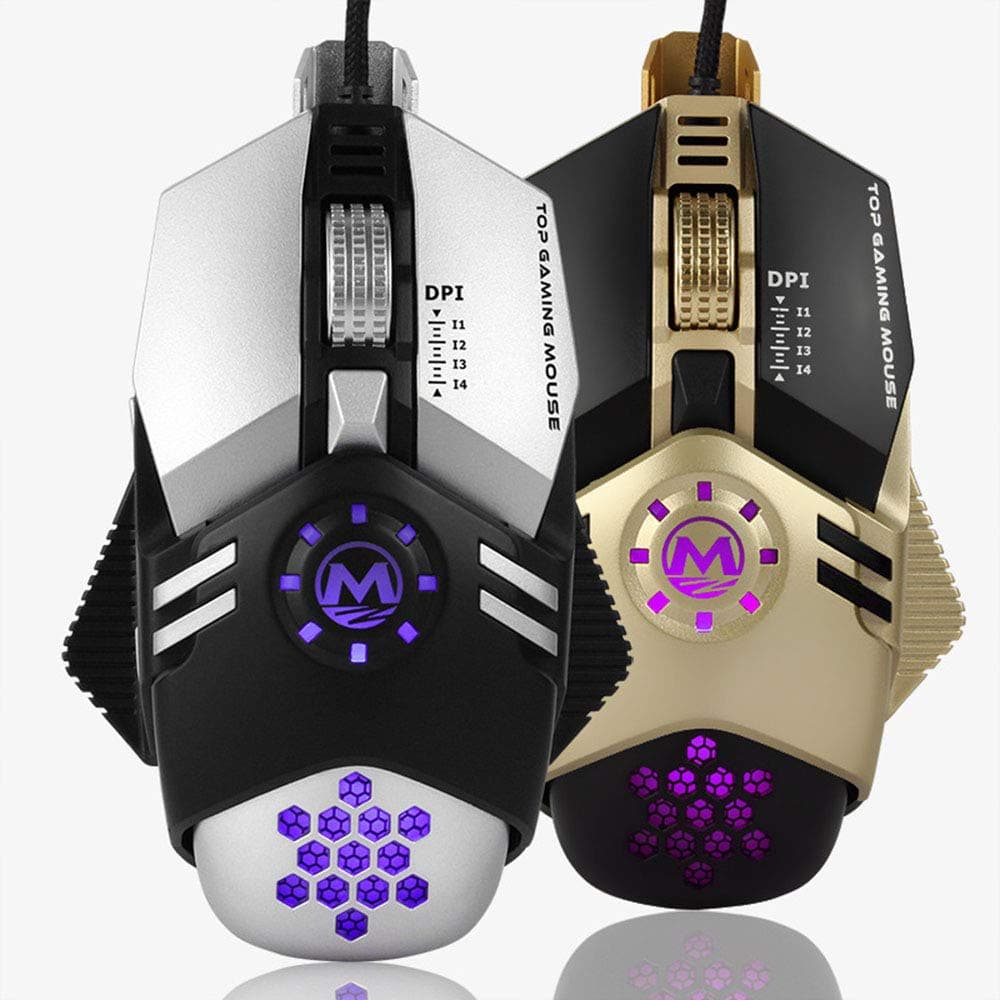 Wired Gaming Mouse with Metal Base, Morzzor Optical USB Wired Game Mouse, 3200DPI PC Computer Gamer Mouse with 6 Programmable Buttons 4 Color Cycle Breathing