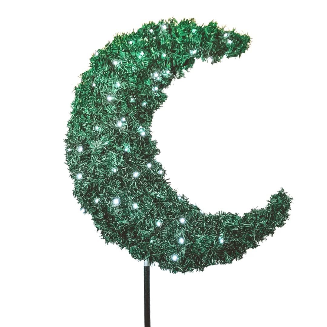 Peacock Supplies 3ft Eid Moon Tree & 9m LED white lights Green