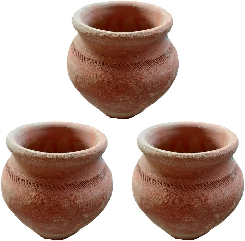 Earthen Clay Mud Pots for Kheer Curd (500 ml, Set of 3) - Real Mitti Kalash Mini Matka Brown