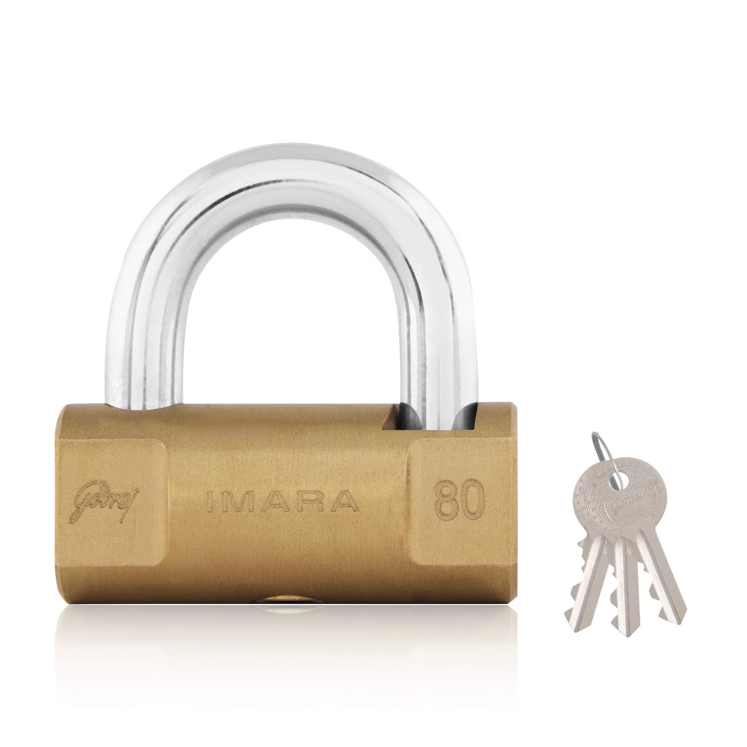 80 mm Imara Padlock with 3 Keys, Brass Finsih Lock for Shutters, Grills & Main Doors (Gold, Pack of 1)