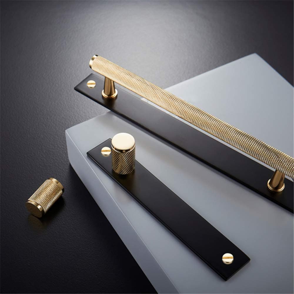 JFOPRH Gold +Black/Knurled/Textured Simple Kitchen Cabinet Knobs And Handles Drawer Pulls Bedroom Knobs Brass T Bar Cabinet Hardware