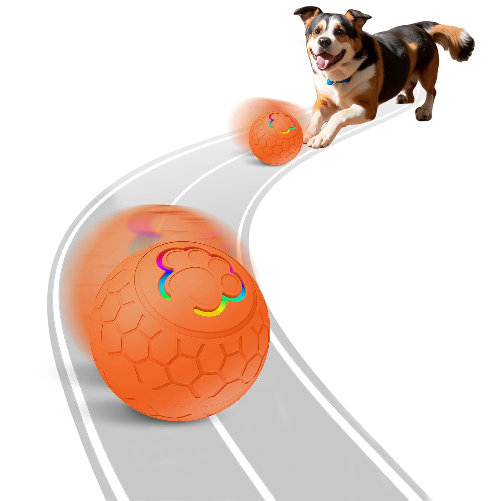 Smart Interactive Dog Toys Ball, Auto Bouncing Rotating Ball, Moving Pet Toys for Small Dogs Under 20 lbs - 2.2 Inch Puppy Toy for Indoor/Outdoor Play, USB Rechargeable, Fun Gift for Boredom, Orange