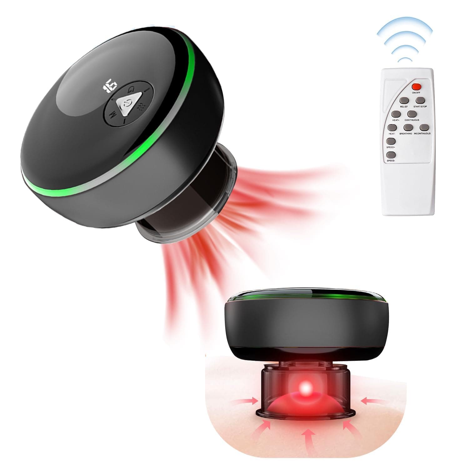 KASTWAVE Smart Electric Cupping Therapy Set with Red Light, Dynamic Cupping Device Cellulite Massager 4 in 1 Massage Vacuum Therapy Cupping Set, 16 Levels Temperature & Suction(Black)