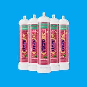 CreamJet 640g Nitrous Oxide Whipped Cream Chargers Food Grade 0.95L N2O Nitrous Tank Equivalent to 80 Cream Capsules Nos Gas Cylinder with Free Nozzle (Watermelon Mint Flavor, 5 Cylinders)