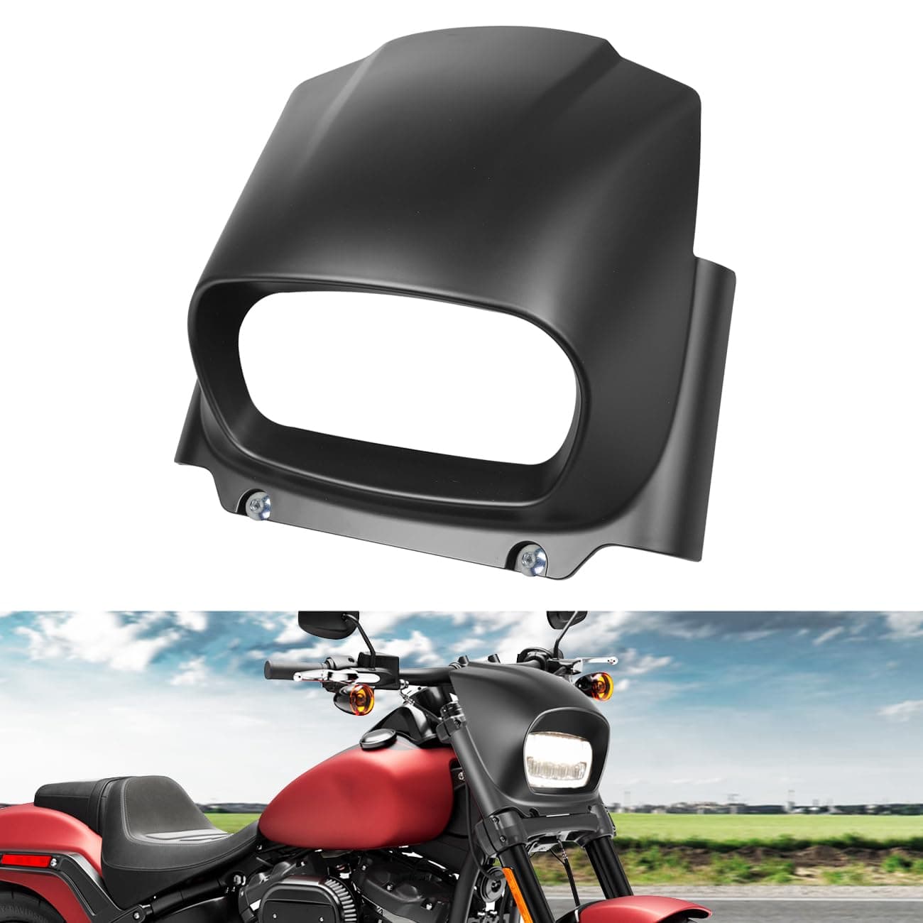 Black Front Headlight Fairing Cover Compatible With For Softail Fat Bob FXFB FXFBS M8 2018-2023 Head Light Headlamp Cowl