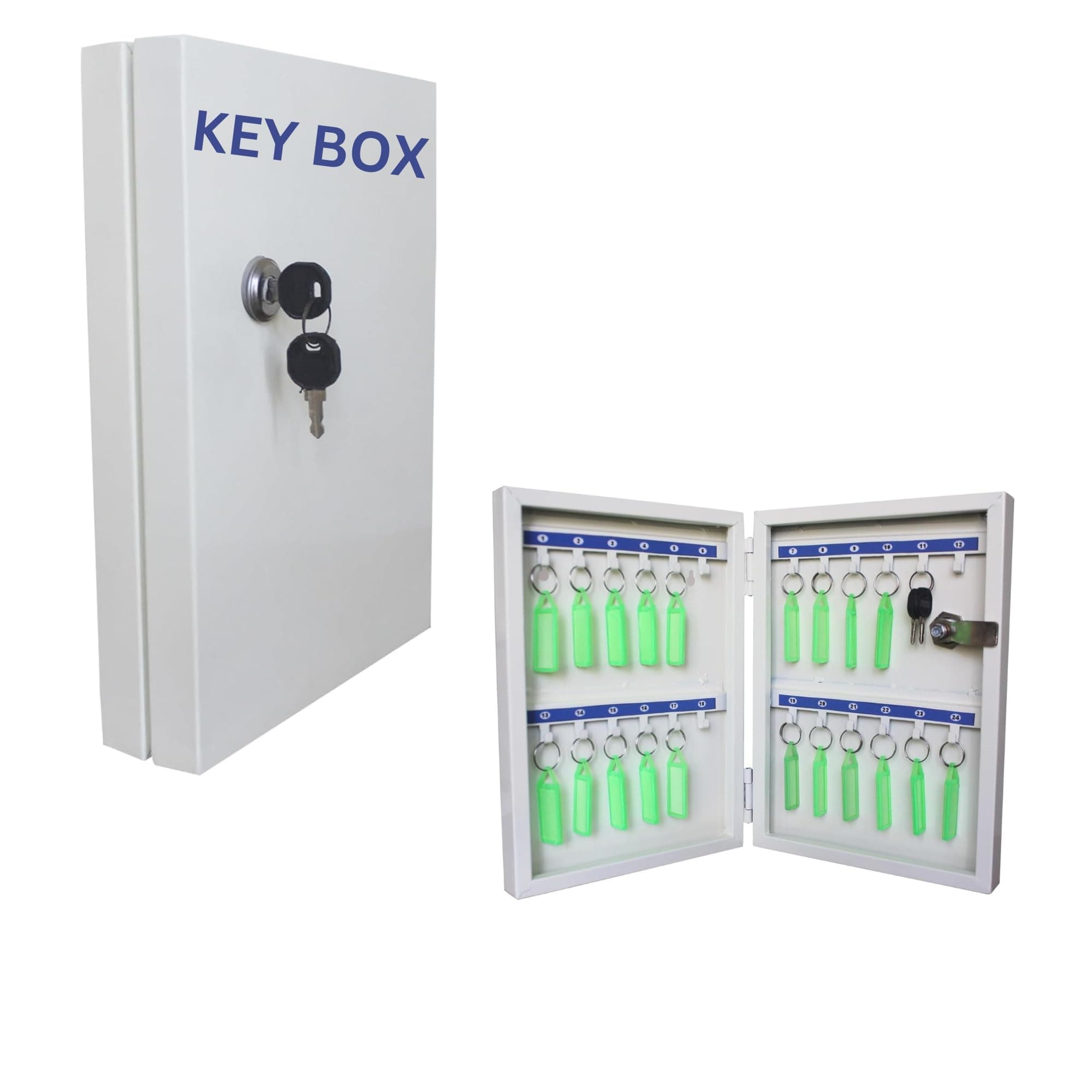 Metal 24 Key Storage Box Wall Mount With Combination Lock, Key Hooks & 24 Tags Key Labels, Key Organizer Wall Mount For Car Dealer, Property Manager, Home, Hotel Valet Parking ,White