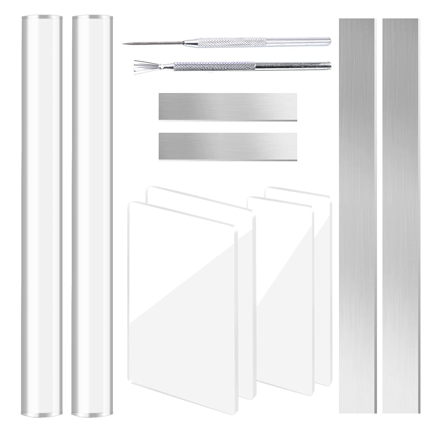 DIYOY 12 Pcs Polymer Clay Tools, 2 Acrylic Roller Pin for Sculpting Craft 4 Ceramic Cutters Slicer Kit 4 Pieces Clear Acrylic Sheet Press Board Clay Wire Texture Set Needle Detail