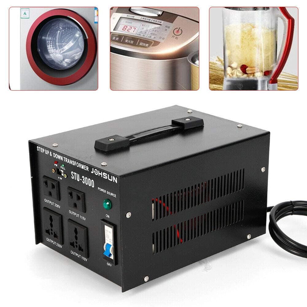 Black 3000W Step Up/Down Voltage Transformer Converter Machine w/ 2 Spare Fuse