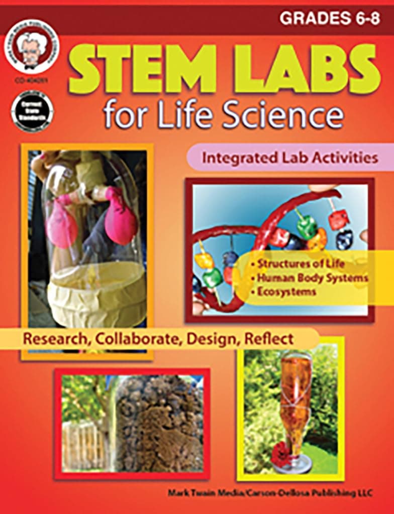 Mark Twain STEM Labs for Life Science Workbook, Activity Book for Grades 6-8 With Life, Anatomy, Ecosystems, and More Integrated Activities, STEAM Classroom or Homeschool Curriculum