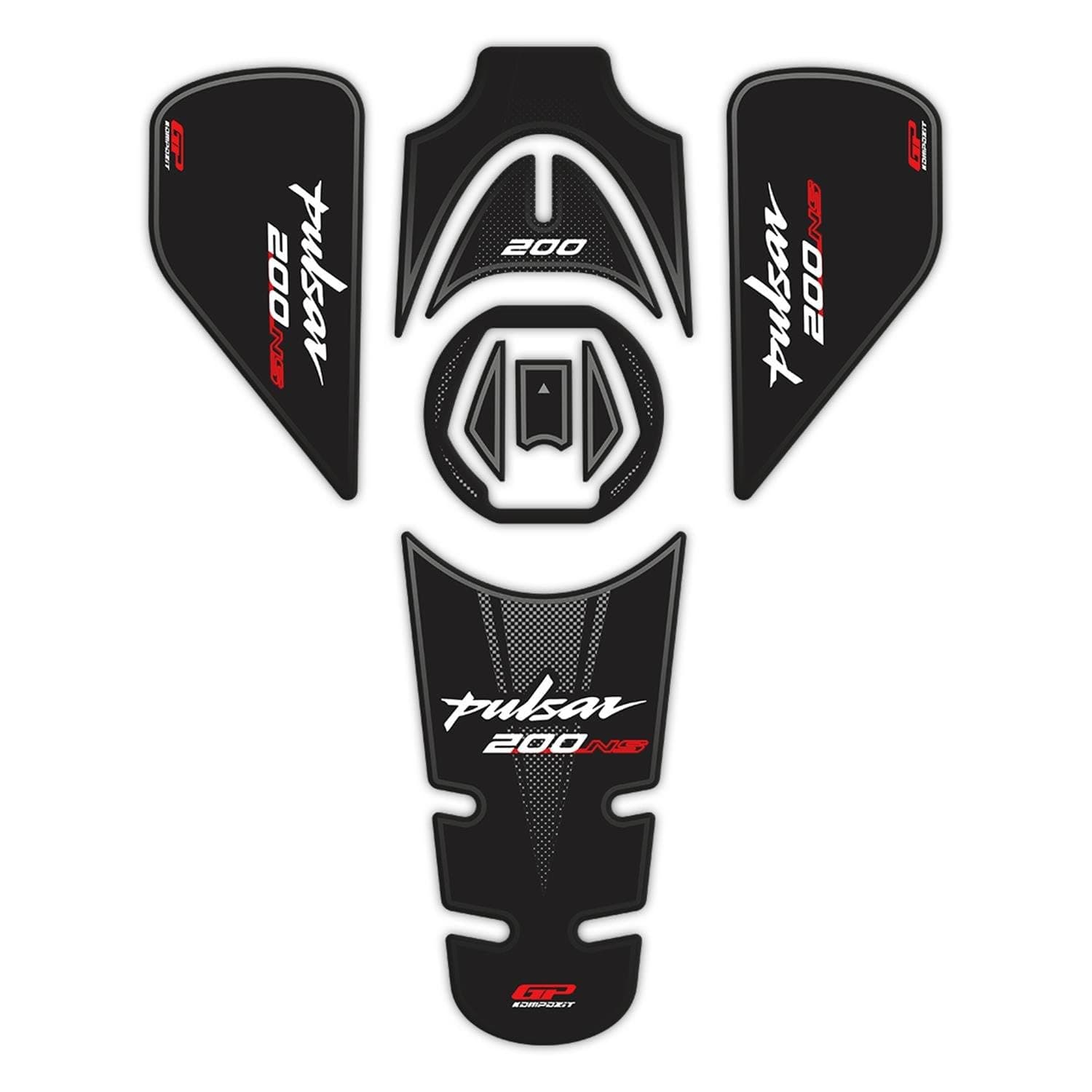 Tank Pad Set Black-Red Compatible for Bajaj Pulsar NS200 2011-2023