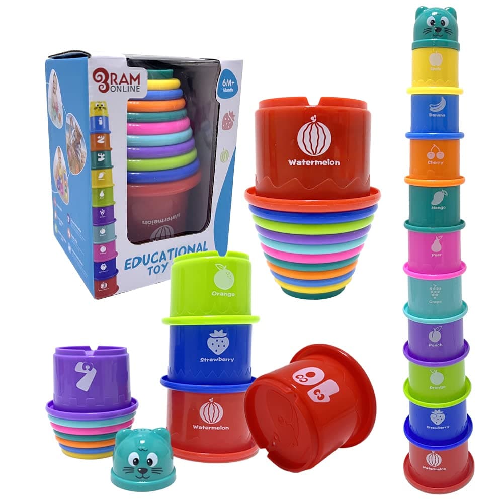 Ram© Baby Kids 11 Piece Stacking Cups Stackers Pre-school Learning Toy Stacking Tower Pyramid