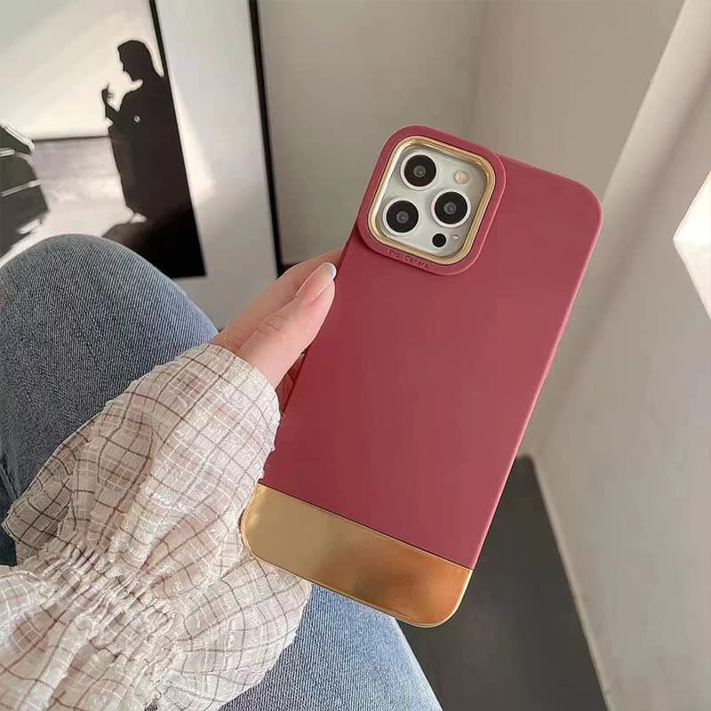 Lovmooful Compatible with iPhone 13 Pro Max Case Luxury Electroplate Frame Bumper 3 in 1 Contrast Color Case for Women Girls Men, Slim TPU+PC Protection Cover for iPhone 13 Pro Max-Red Gold
