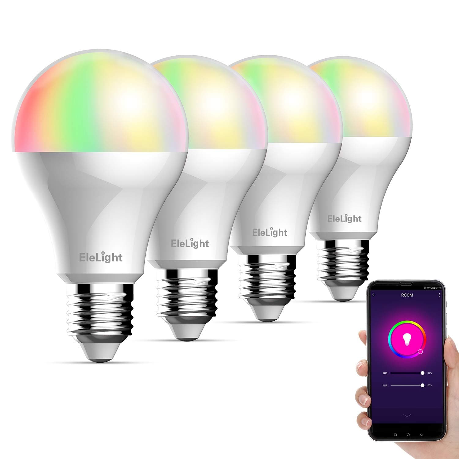 Smart LED Bulb A19 WiFi Dimmable Multicolor Light Bulb Compatible with Alexa and Google Home Assistant (No Hub Required), 7W 350LM RGB Color Changing Bulb(4 Pack, E27)