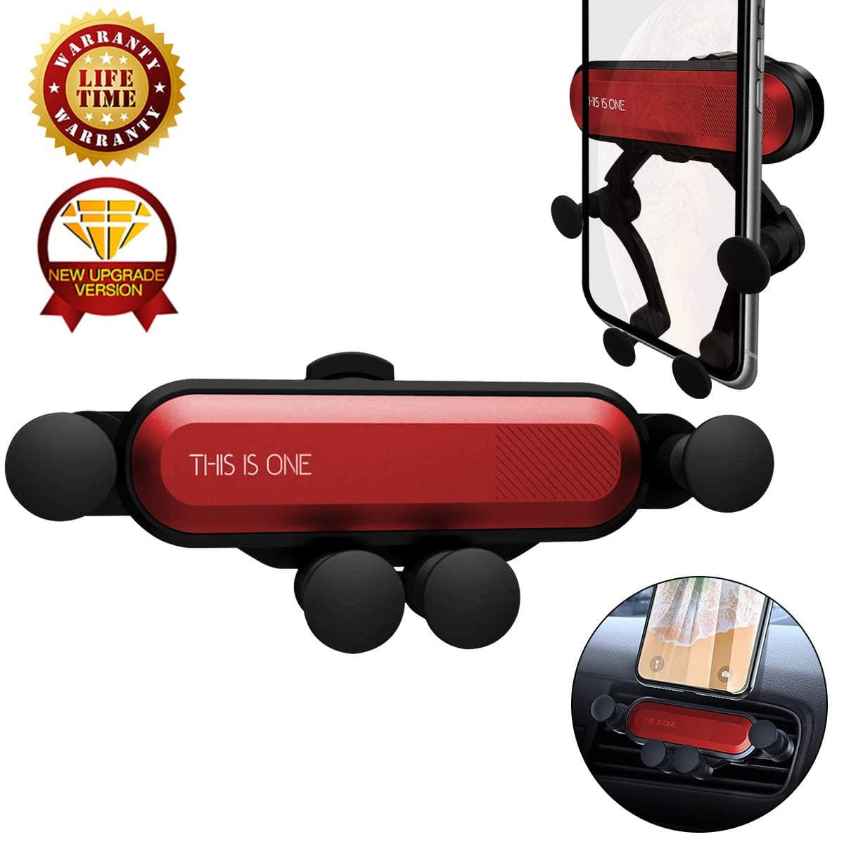 Gravity Car Phone Mount,[Gravity Air Vent][Auto-Retractable Hands Free] Cell Phone Holder for Car,Universal Car Phone Holder Compatible for iPhone 11 Pro/Xs MAX/XR/X/8 and Galaxy S10e/S10 Plus (Red)