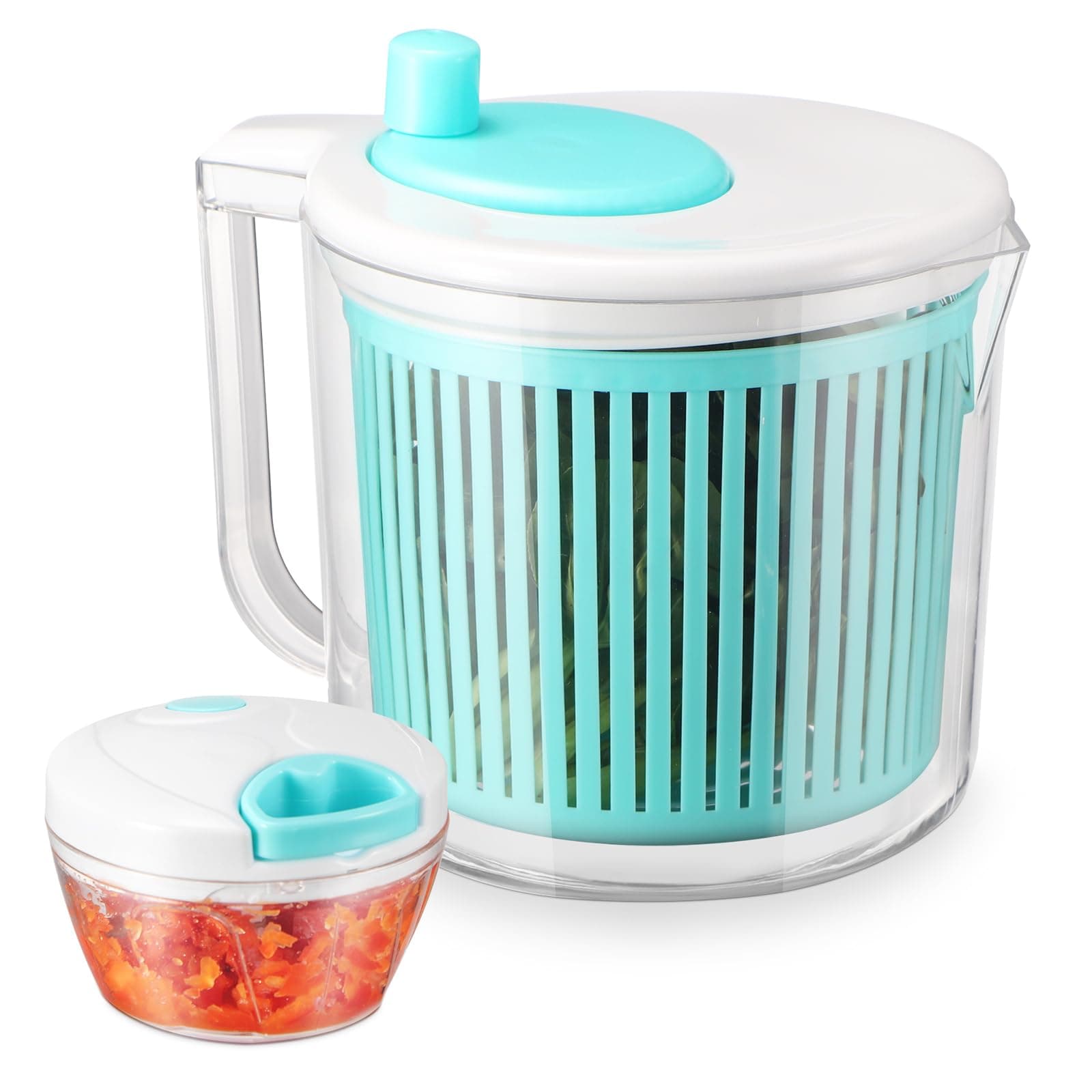 Salad Spinner with Chopper Set，2.5Qt Lettuce Spinner with Built-in Colander and Measuring Cup Bowl，Small Plastic Fruit Cleaner Pasta Dryer Herb Cleaner，Single Serve Quick Veggie Prepping Set