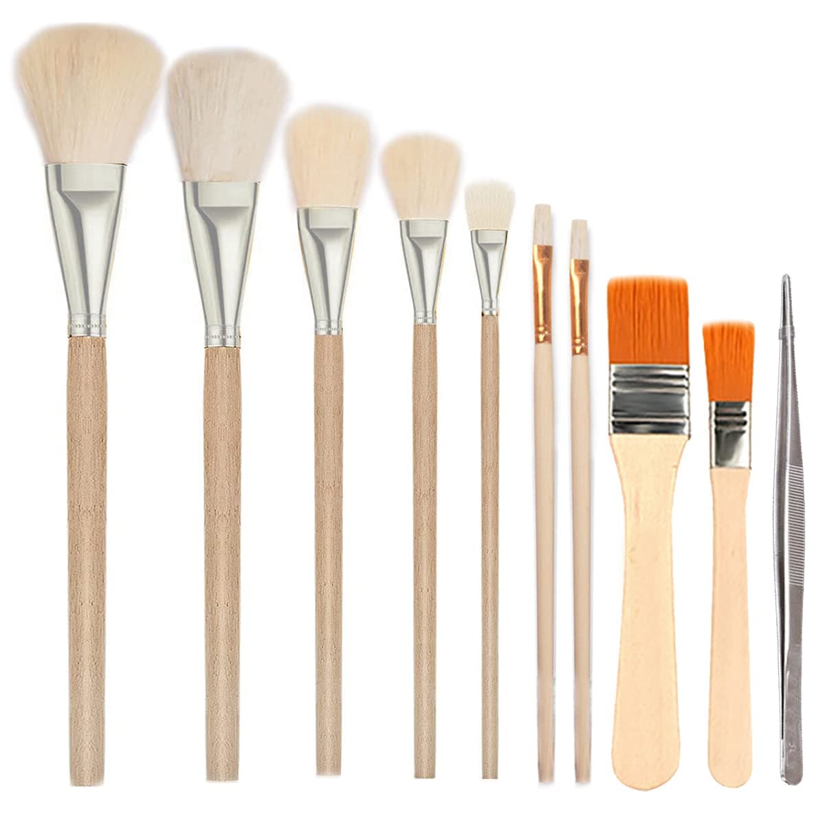 7 PCS Assorted Size Gilding Brush Set, Gold Leaf Goat Hair Painting Brush Metallic Foil Flakes Paint Brush + 2 PCS Nylon Brush + Tweezers for Gold Foil Gold Leaf Sheets Art Crafts Supplies