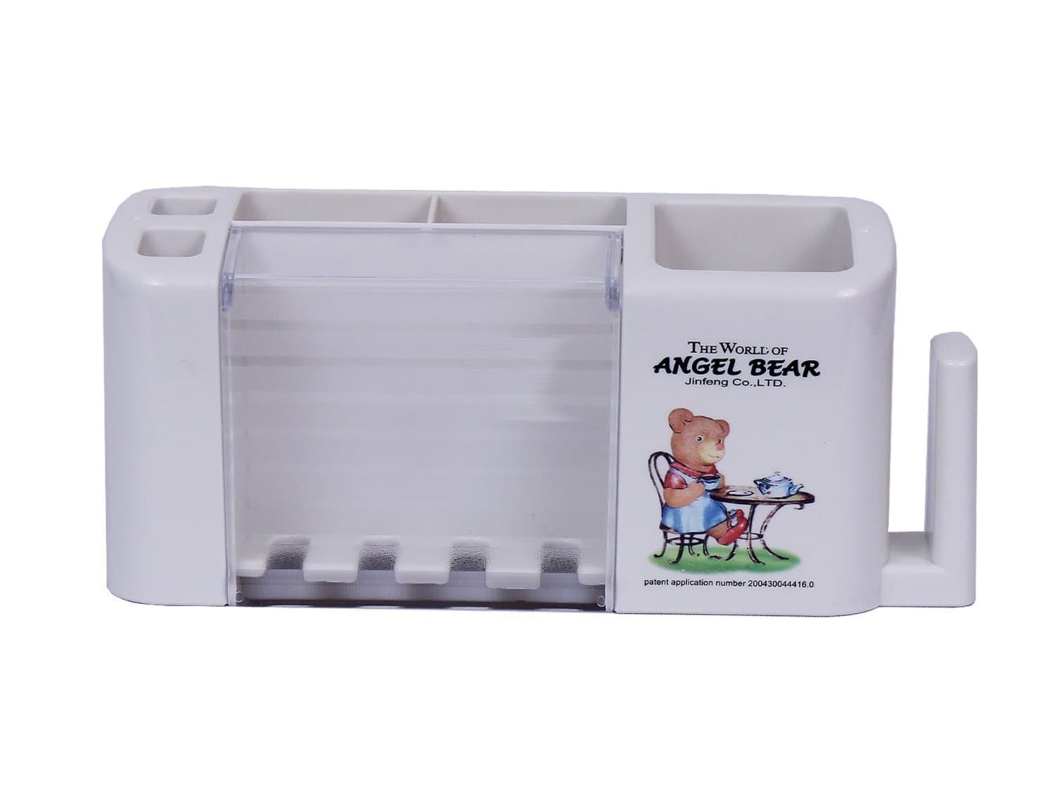 Angel Bear Rectangular Plastic Toothbrush Holder (White)