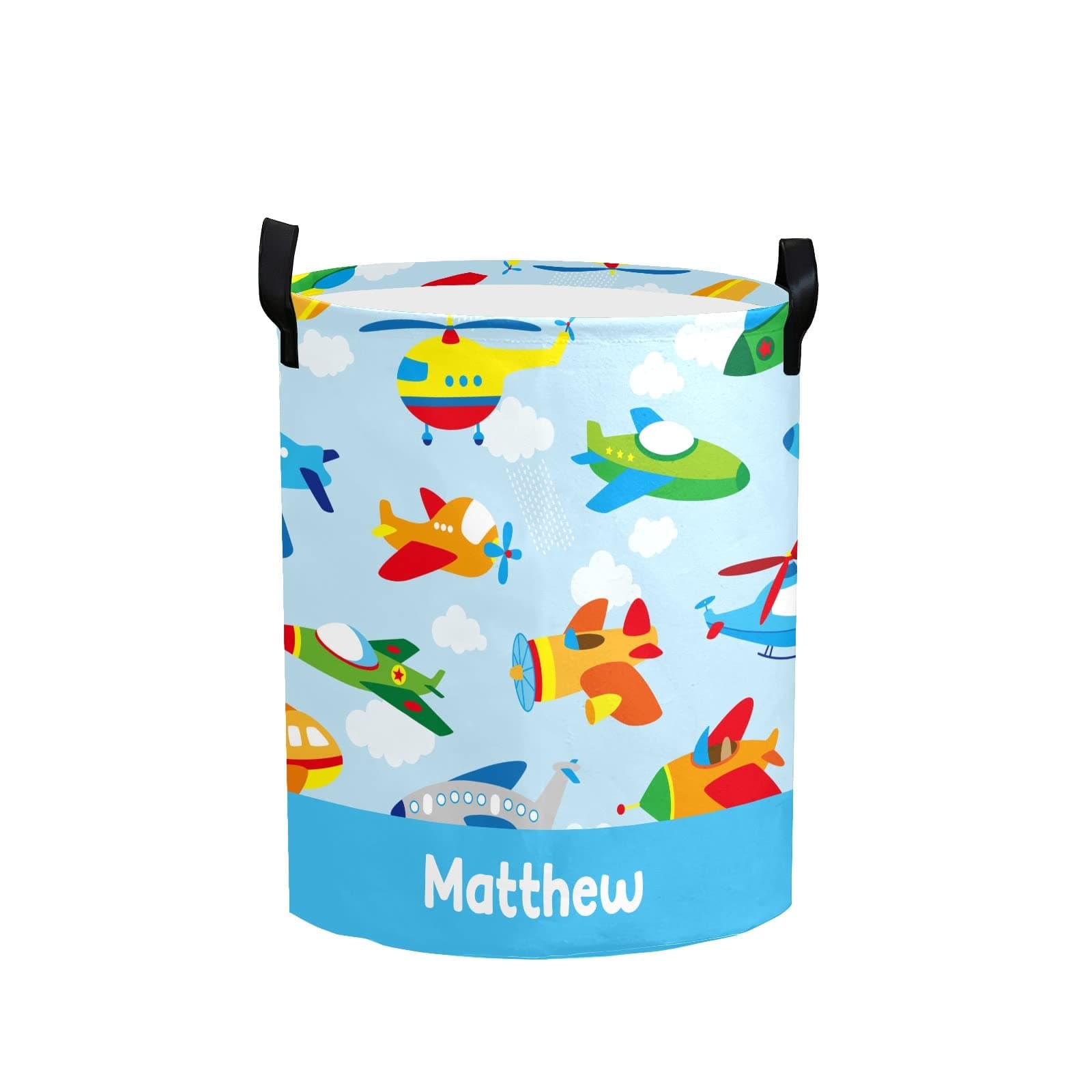 Personalized Laundry Basket Hamper,Airplane Blue Clouds,Collapsible Storage Baskets with Handles for Kids Room,Clothes, Nursery Decor