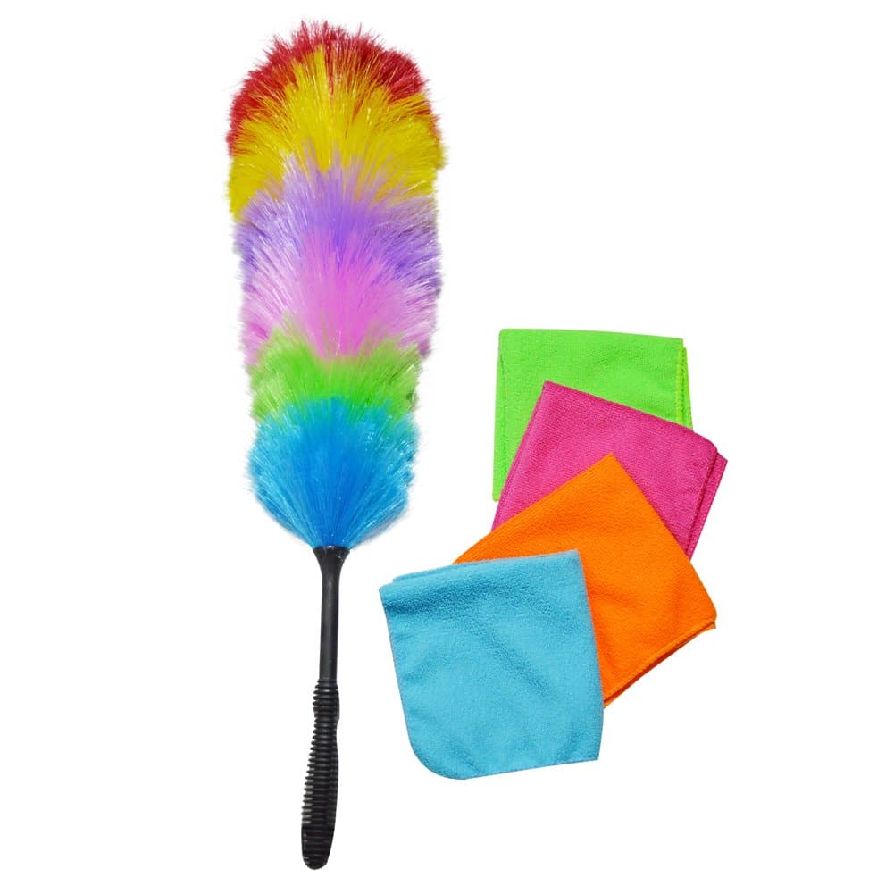Home + Kitchen Large 27" Inch Static Duster - With Multi Color Microfiber Cloths, Electrostatic Feather Duster Attracts Dust Like a Magnet, Assorted Colors Will Ship, Non slip Handle (Pack of 5)