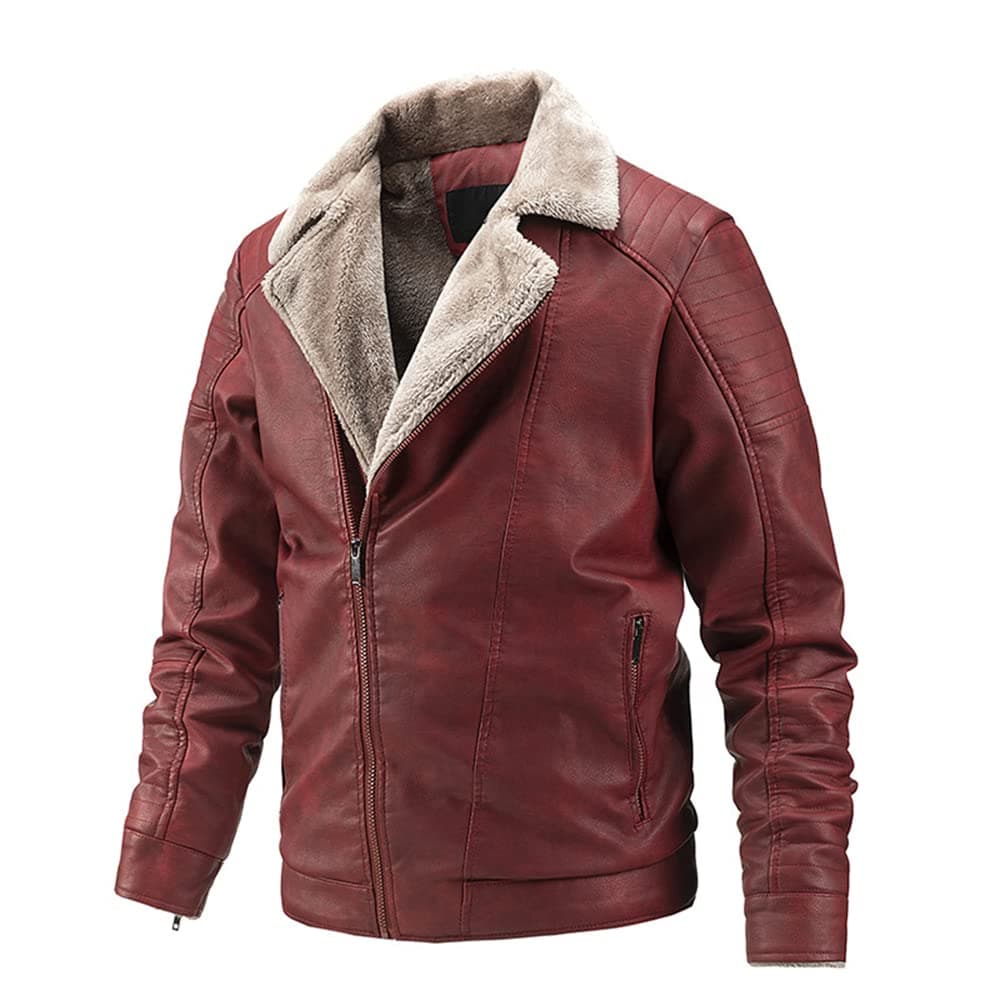 PANBOBMen Jacket Lapel Plus Velvet Warm Men Winter Jacket Regular Fit Fashion Trend Men Motorcycle Jacket Outdoor Wind- And Waterproof Men Leather Jacket