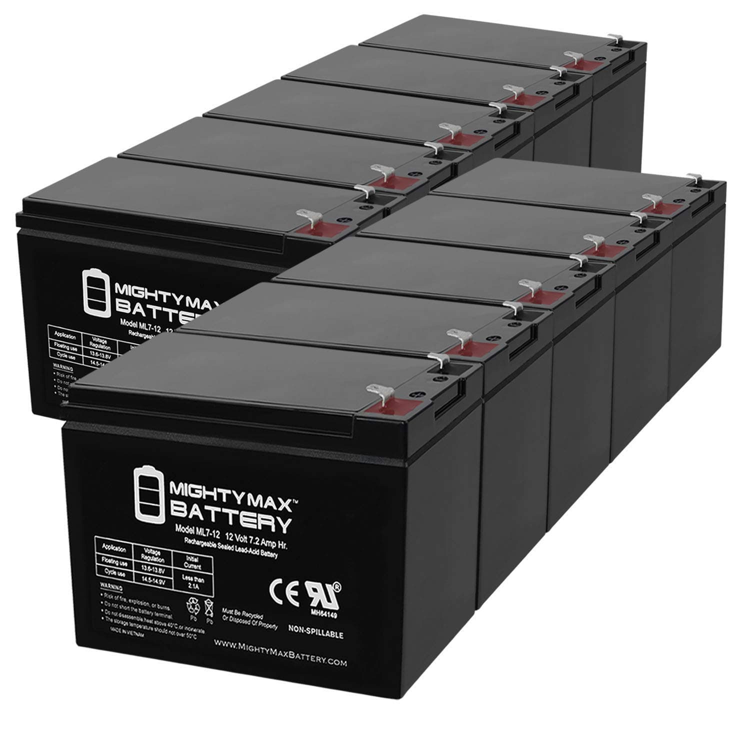 ML7-12 - 12 VOLT 7.2 AH SLA BATTERY - PACK OF 10