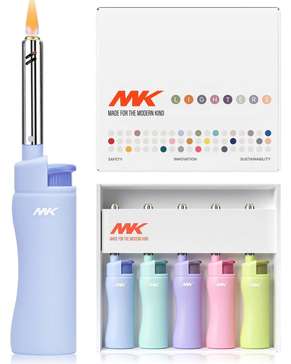 MK Candle Lighter, Butane Refillable Wind-Resistant Flame, 4-Pack for BBQ, Camping, Outdoor Use (Harmony-5PC)