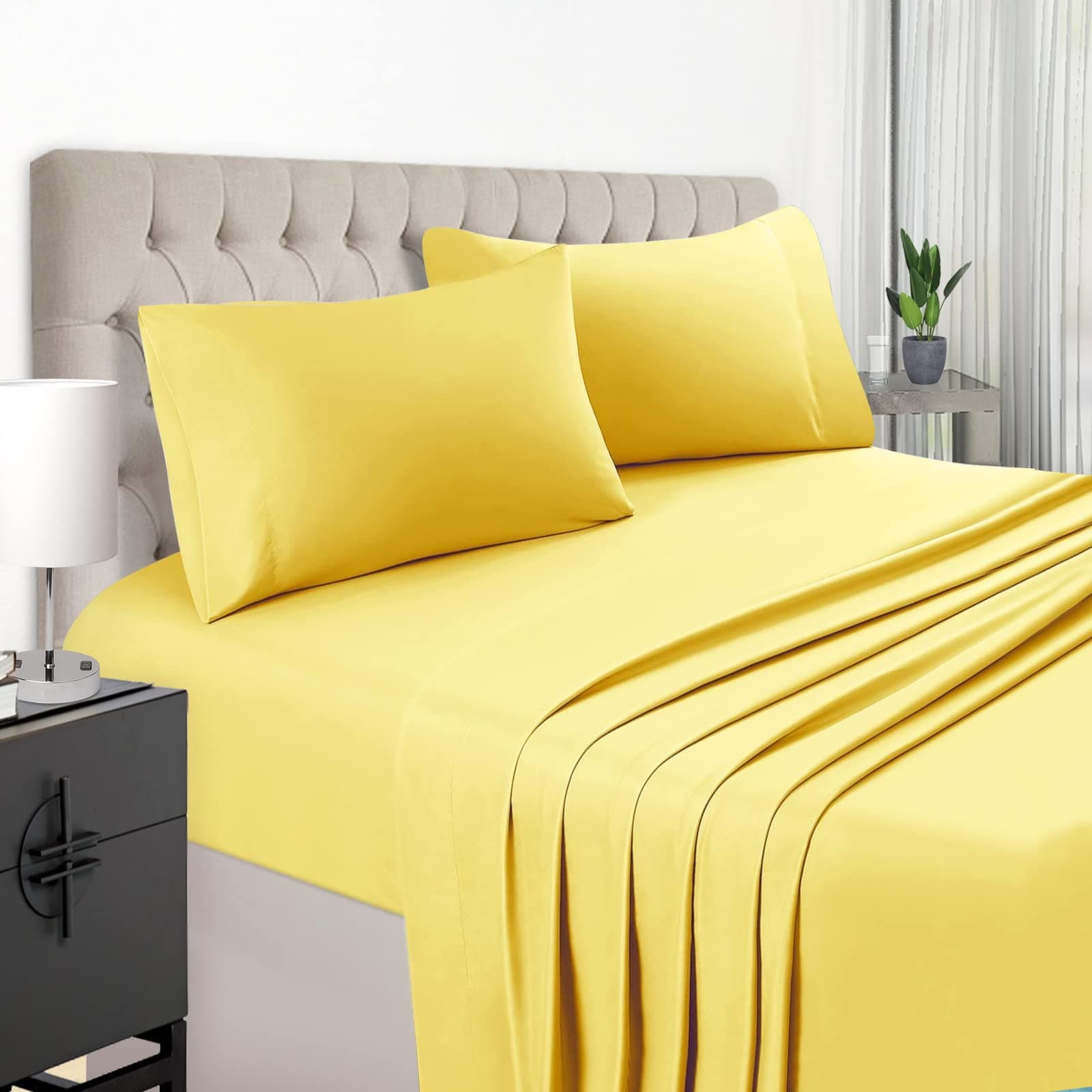 Yellow Full Size Bed Sheet Set - 1800 Thread Count Deep Pocket to 21 inches Mattress 4 Piece - Premium Bedding Sheets & Pillowcases Collection - Extra Soft