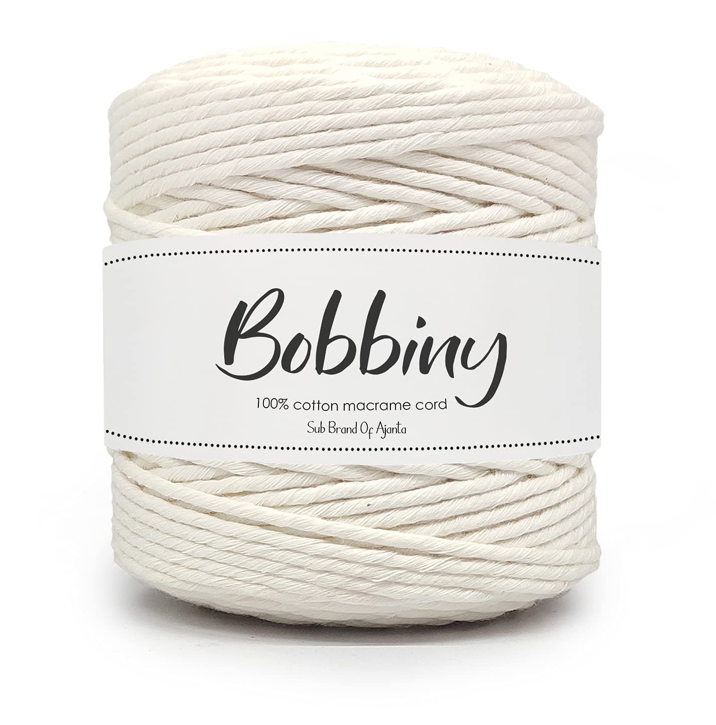 BOBBINY | Single Strand Cotton Macrame Cord Thread Rope for Crafts, Macrame DIY and Other Projects | Off White | 3mm, 20 Meter