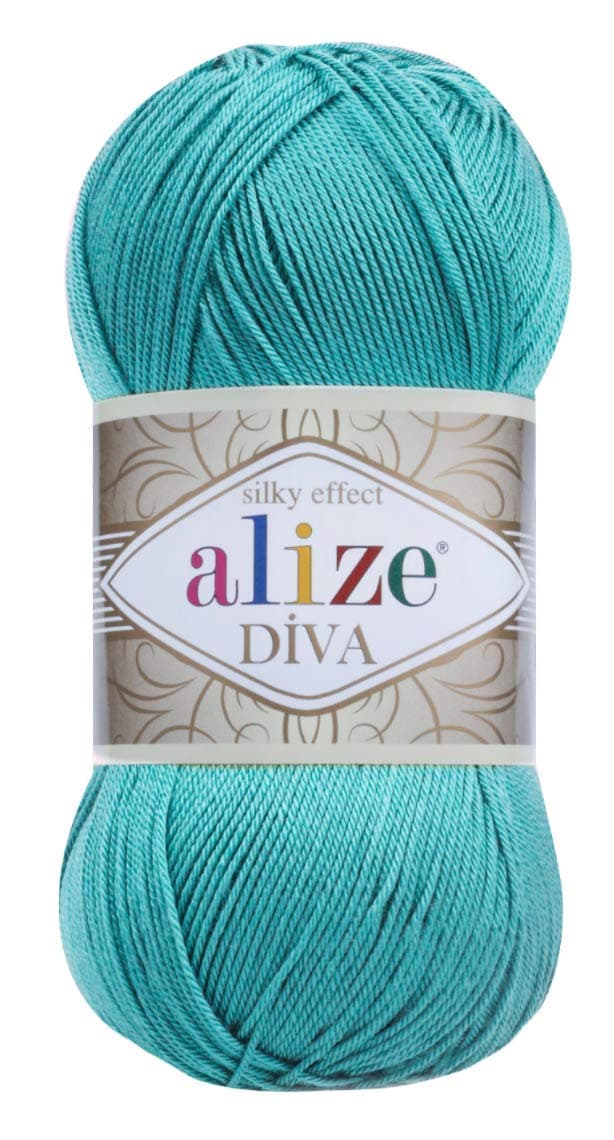 Alize Diva Silk Effect 100% Microfiber Acrylic Yarn 1 Ball/Skein 100gr 383yds Color (376 - Cyan)