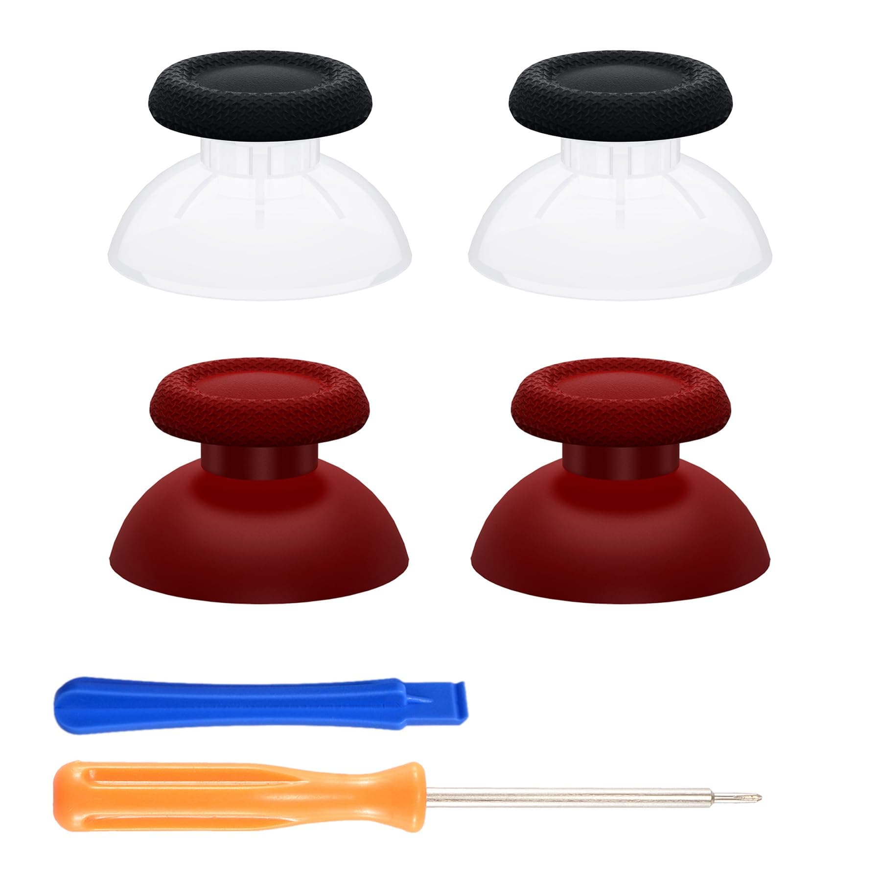 eXtremeRate 2 Pairs Replacement Thumbsticks for PS5 Controller, Custom Black Clear & Carmine Red Analog Stick Joystick for PS4 Controllers Universal