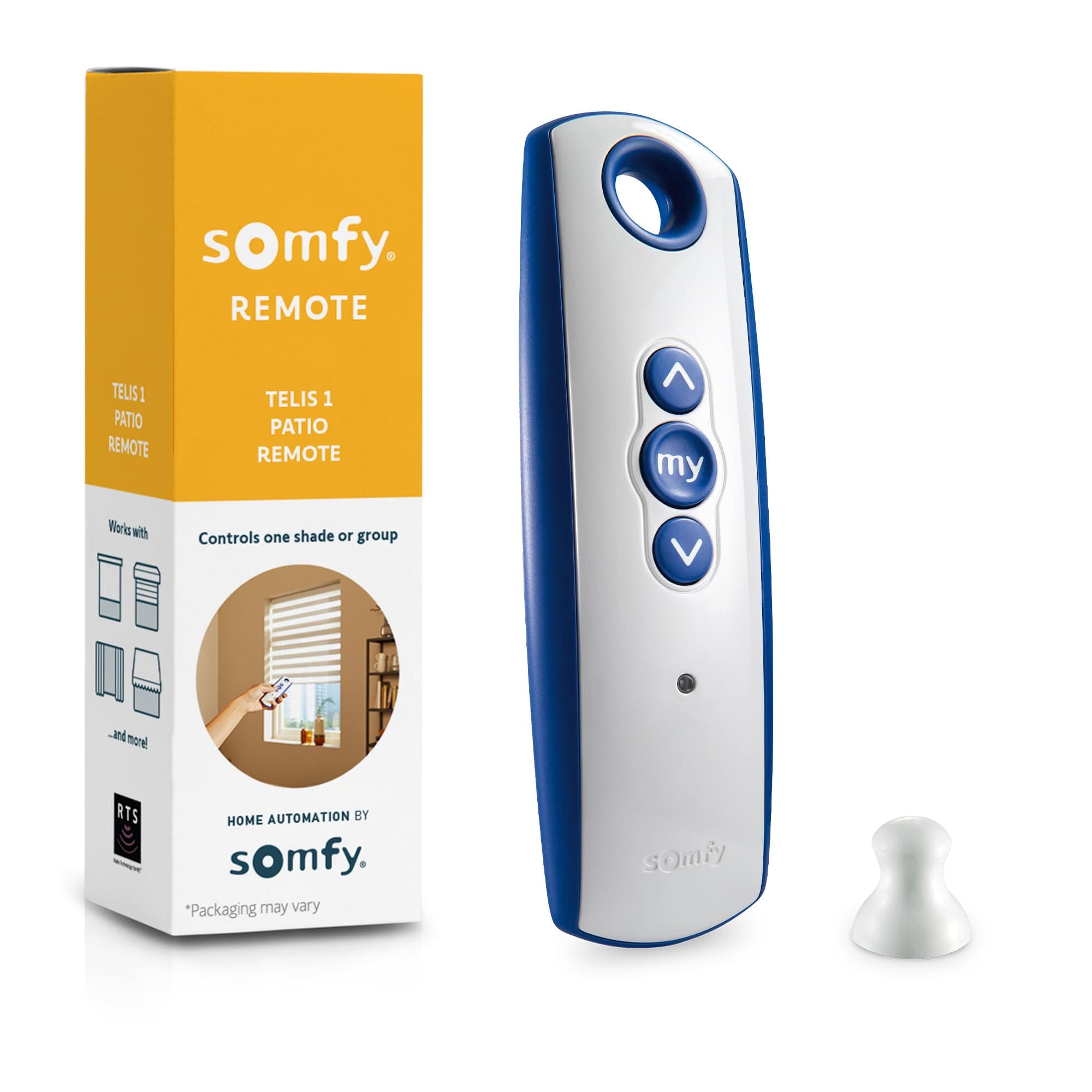 Telis 1 RTS Patio Remote - Single Channel - Handheld Addition or Replacement - Great for Outdoor Blinds & Shades - Customizable My Function - Stylish Blue and Gray Finish #1810643