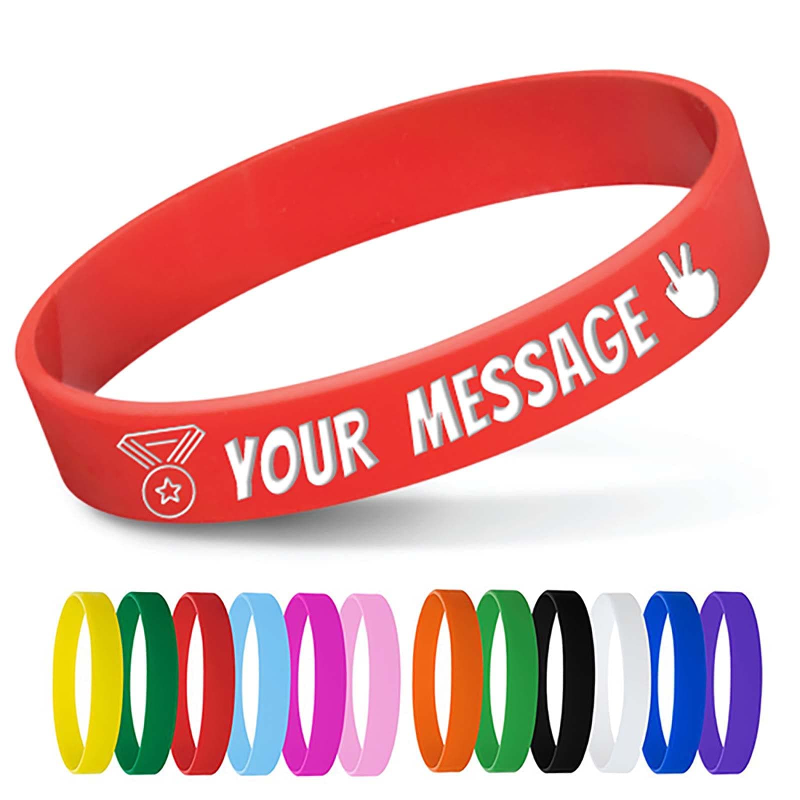 Personalized Silicone Wristbands Bulk with Text Message Custom Rubber Bracelets Customized Rubber Band Bracelets for Events, Motivation,Fundraisers, Awareness,Red