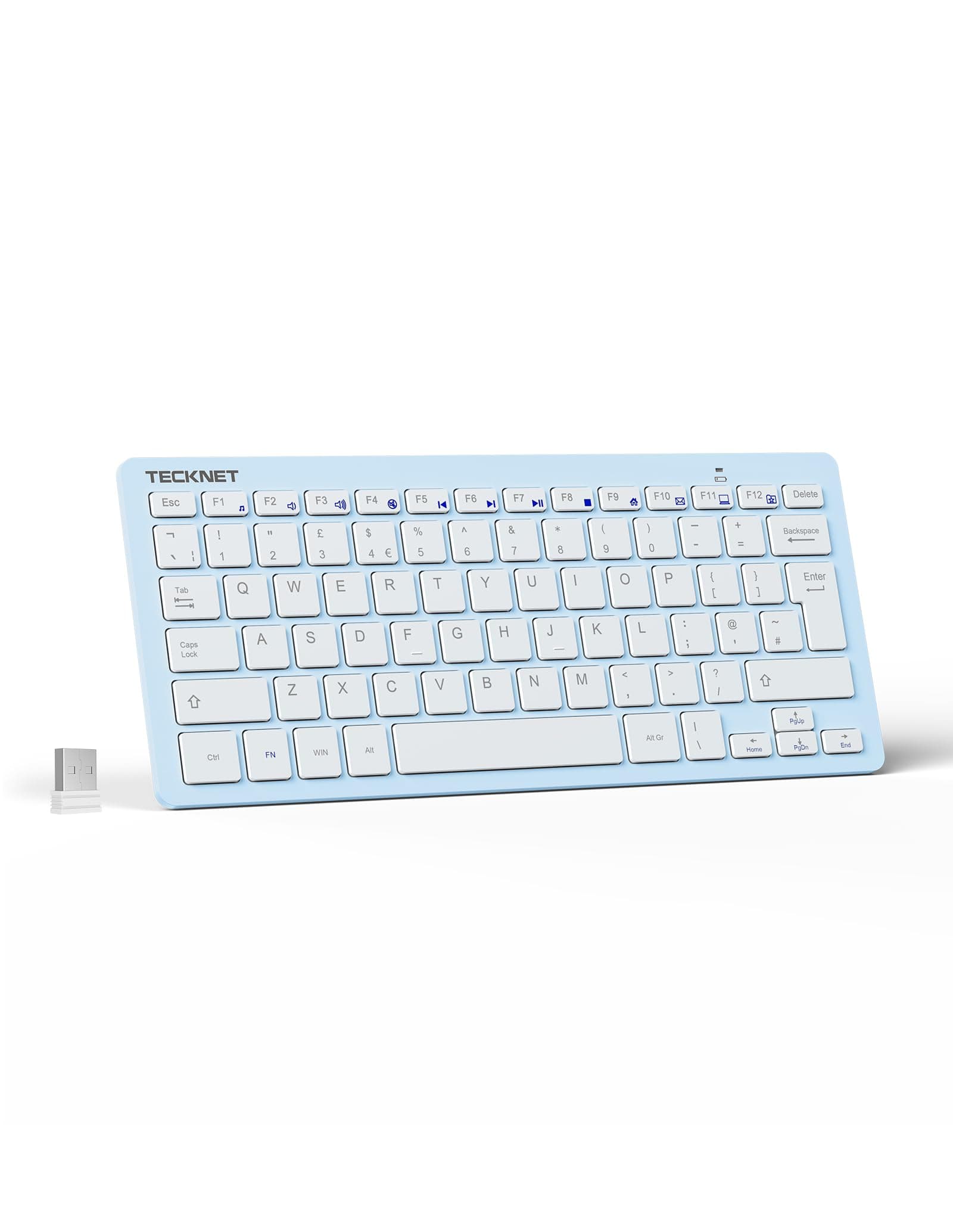 TECKNET 2.4G Wireless Keyboard For Windows/Chrome OS, UK Layout Compact Mini Keyboard, Small Silent Whisper-Quiet Keyboards with 12 months Battery Life (Blue)
